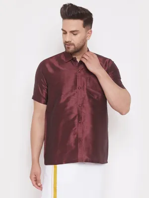 VASTRAMAY Men's Wine Silk Shirt