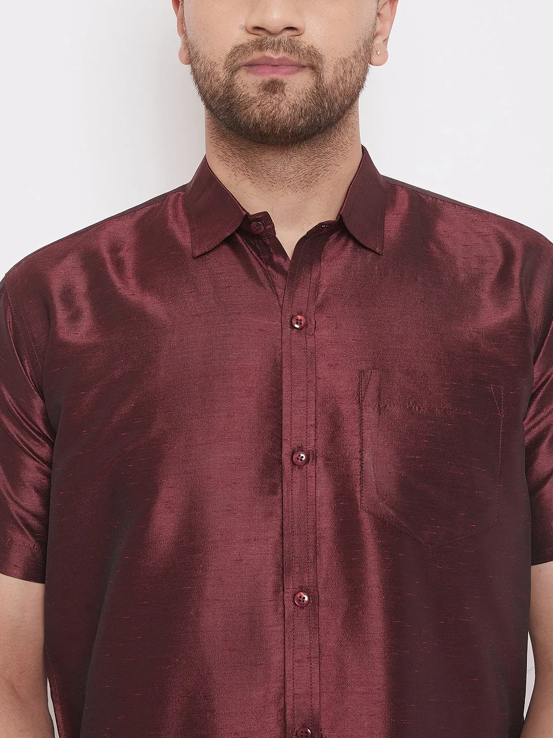VASTRAMAY Men's Wine Silk Shirt