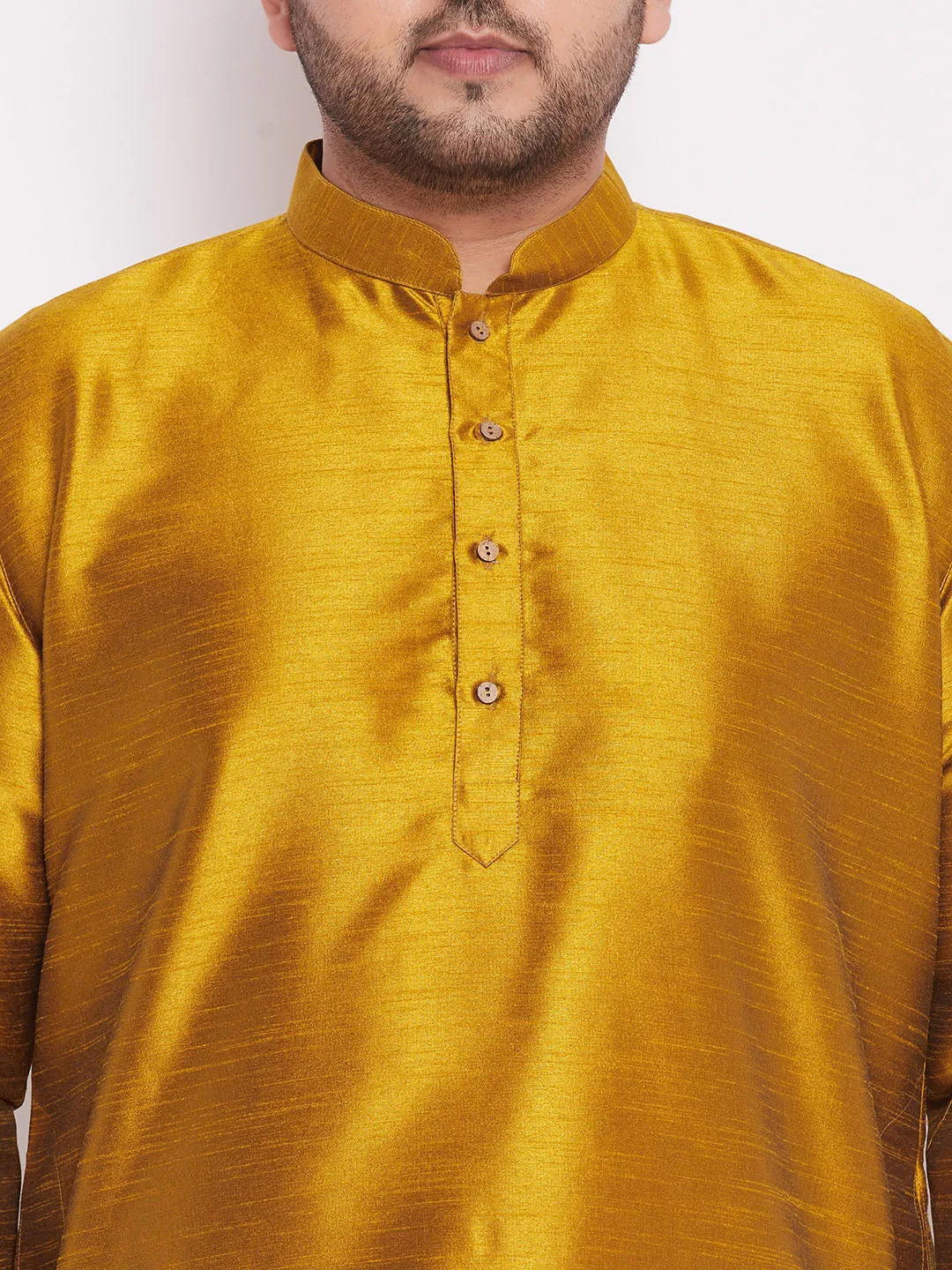 VASTRAMAY Mustard Silk Blend Curved Kurta