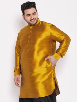 VASTRAMAY Mustard Silk Blend Curved Kurta