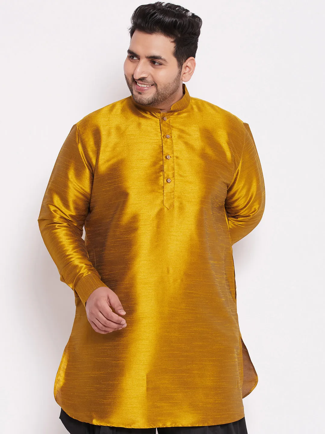 VASTRAMAY Mustard Silk Blend Curved Kurta