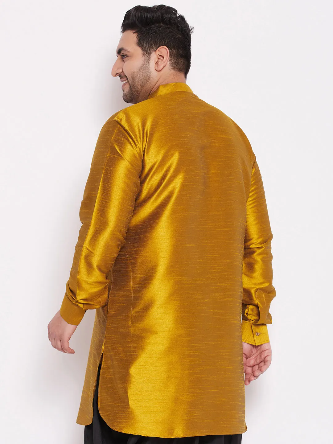 VASTRAMAY Mustard Silk Blend Curved Kurta