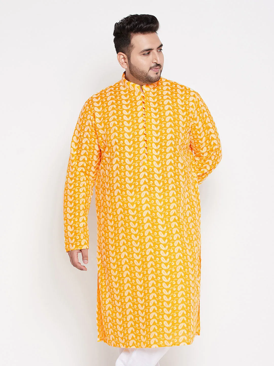 VASTRAMAY Orange Chikankari Embroidered Men's Kurta