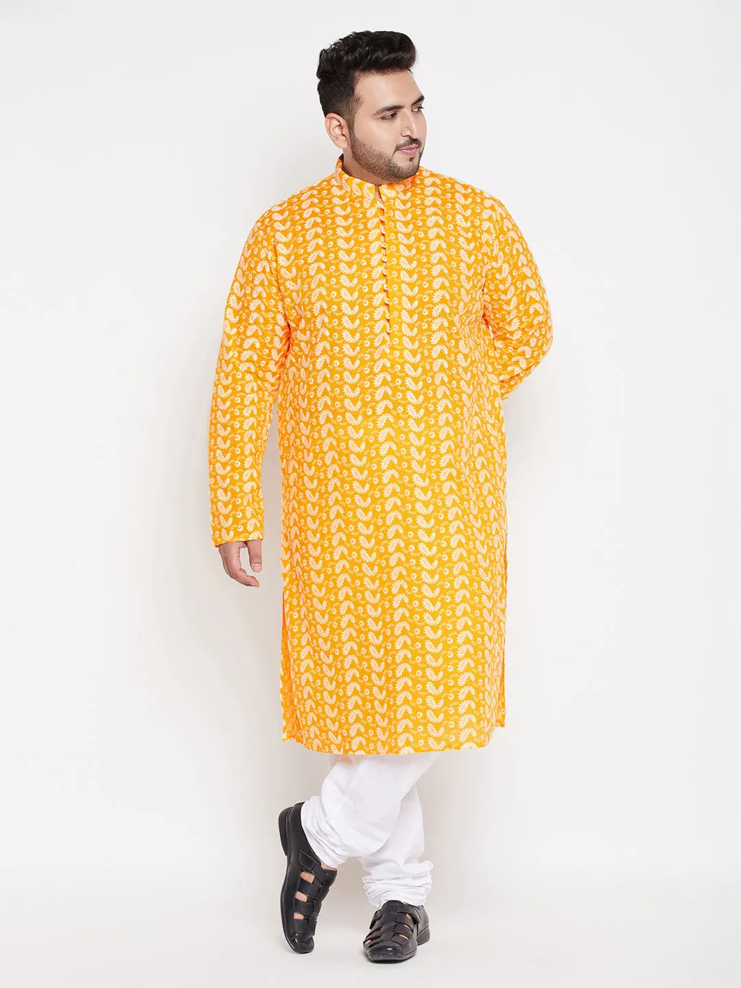 VASTRAMAY Orange Chikankari Embroidered Men's Kurta
