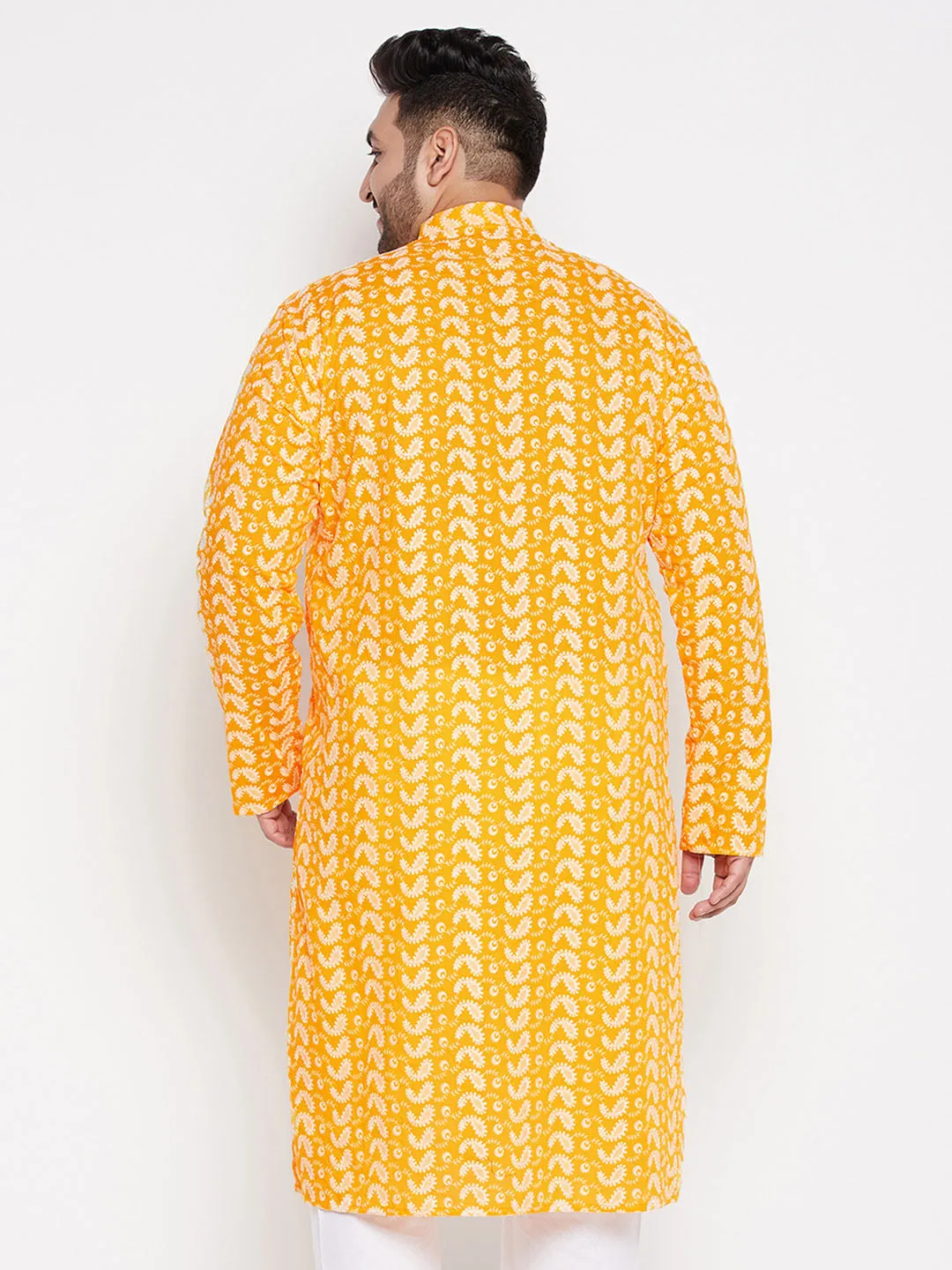 VASTRAMAY Orange Chikankari Embroidered Men's Kurta