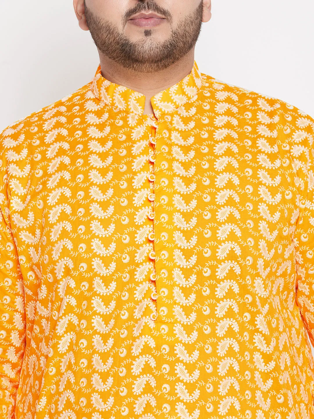 VASTRAMAY Orange Chikankari Embroidered Men's Kurta