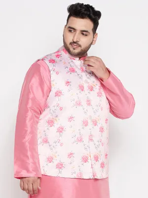 VASTRAMAY Peach Floral Nehru Jacket Silk Blend