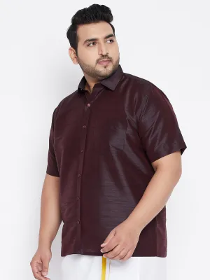 VASTRAMAY Wine Silk Blend Ethnic Shirt