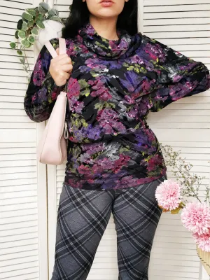 Vintage 90s colorful floral print roll neck sweatshirt top