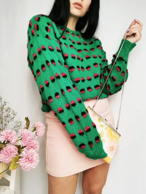 Vintage 90s green minimalist patterned crew neck jumper