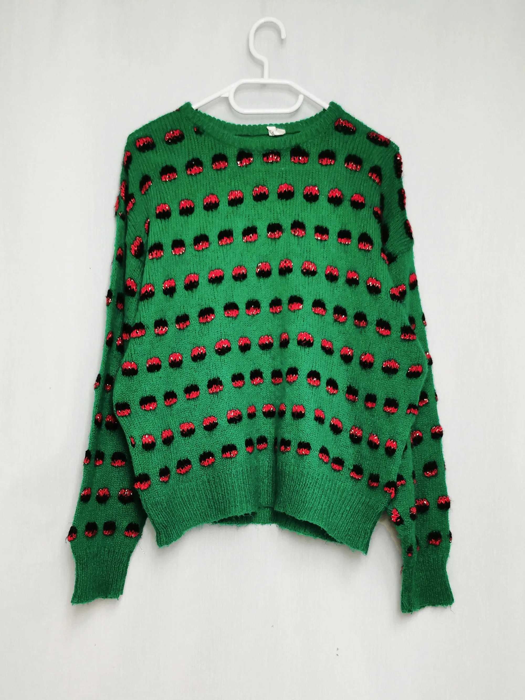 Vintage 90s green minimalist patterned crew neck jumper