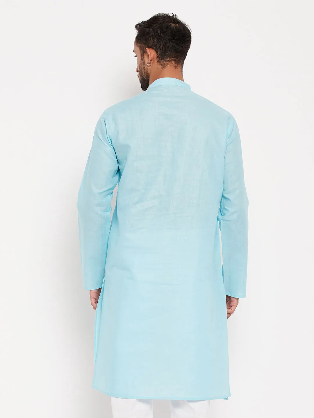 VM BY VASTRAMAY Men's Aqua Cotton Kurta