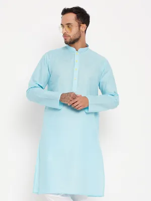 VM BY VASTRAMAY Men's Aqua Cotton Kurta