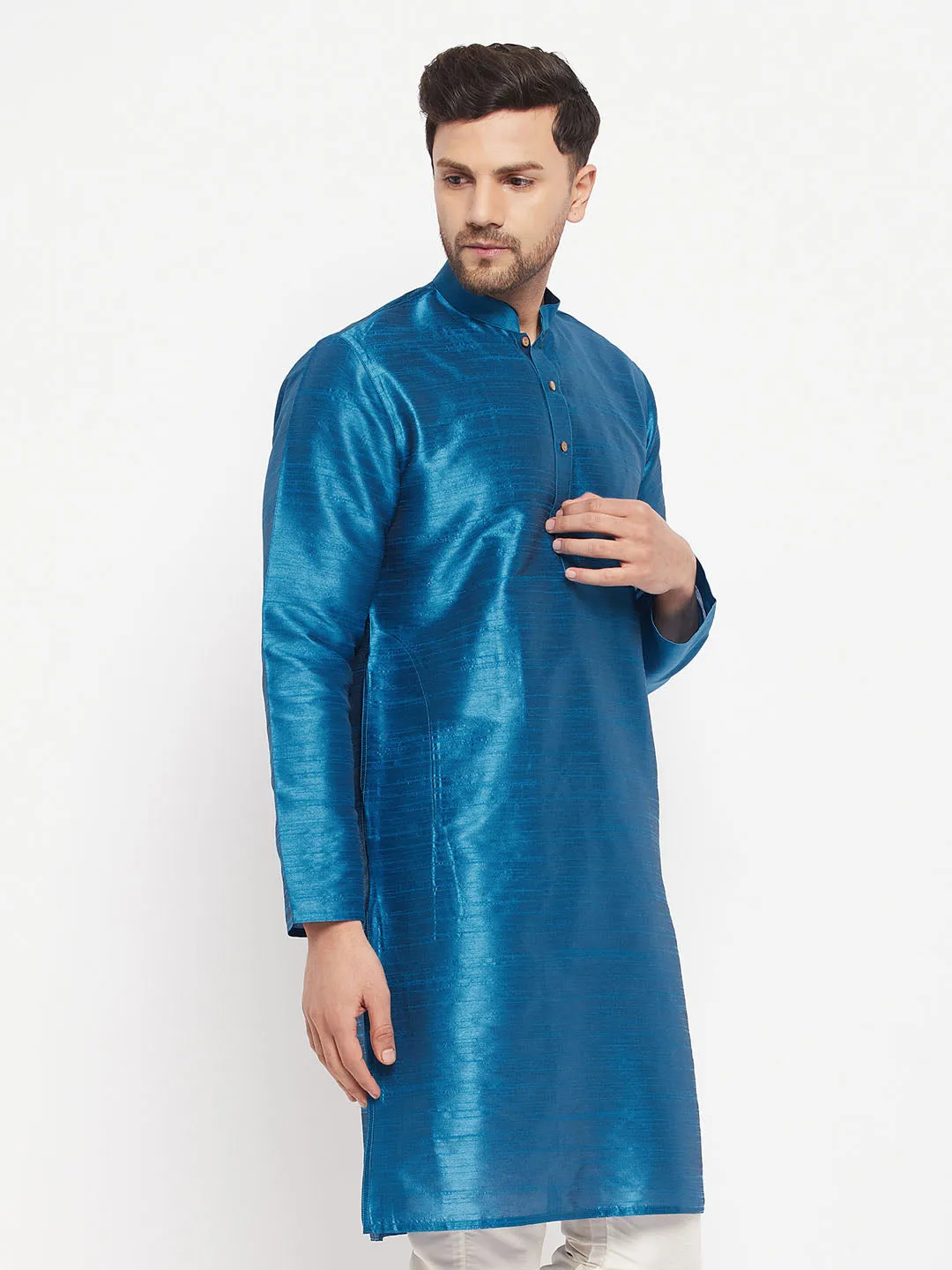 VM By VASTRAMAY Men's Blue Silk Blend Kurta