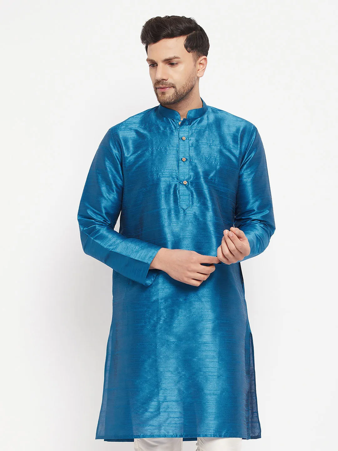 VM By VASTRAMAY Men's Blue Silk Blend Kurta