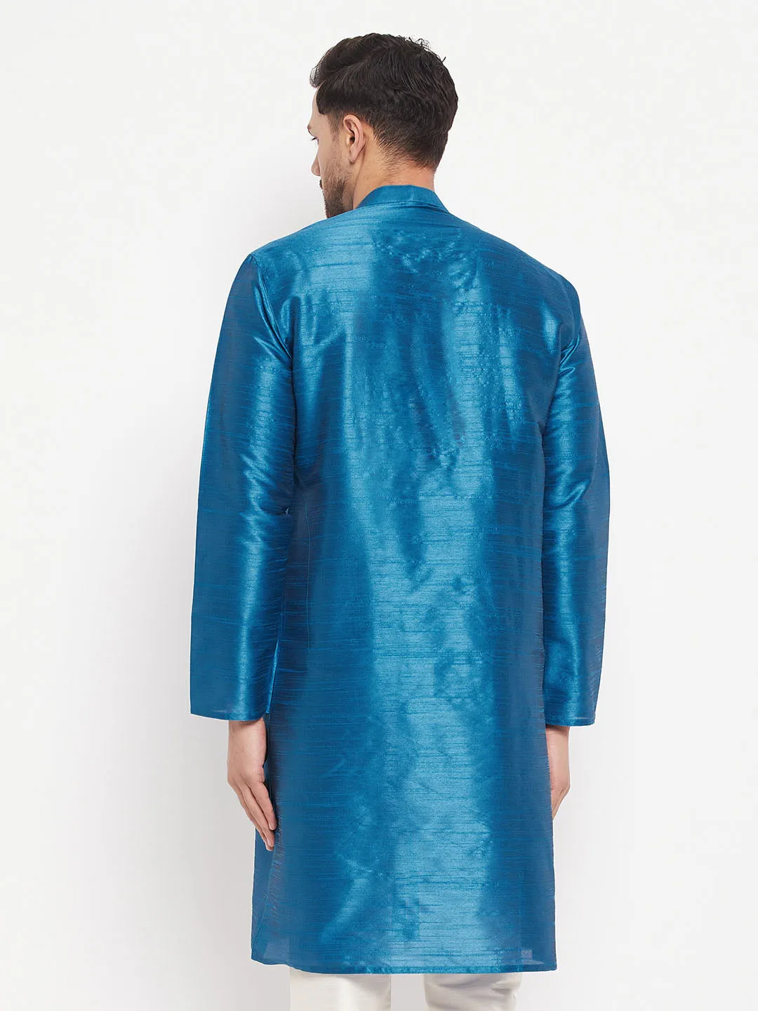 VM By VASTRAMAY Men's Blue Silk Blend Kurta