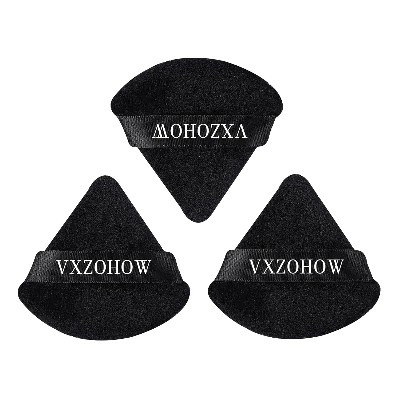 VXZOHOW 3Pcs Powder puffs for Face Powder Soft Velour Makeup Puff for Loose Powder Body Powder, Triangle Makeup Sponge, Beauty Makeup Tools, Black