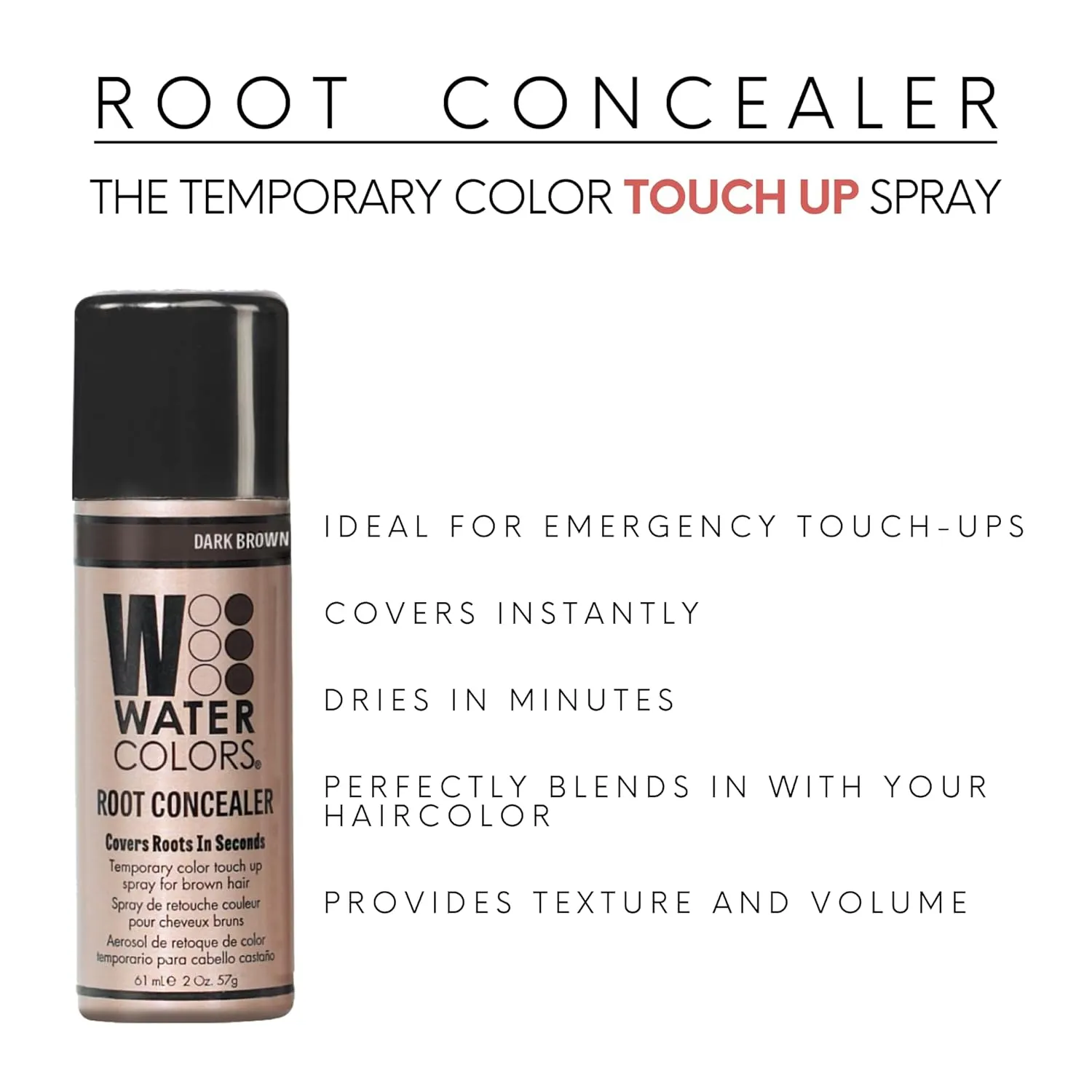 Watercolors Color Root Concealer - Temporary Hair Touch Up Spray Dye, Covers Gray Roots in Seconds (DARK BROWN)