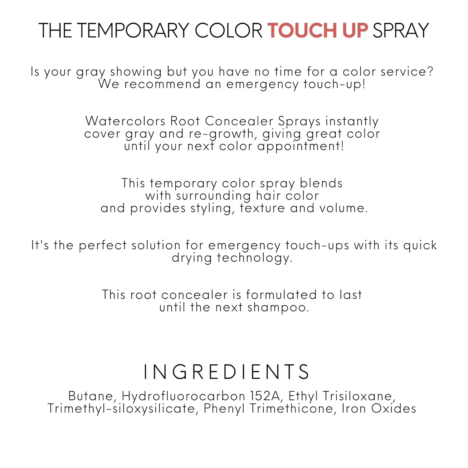 Watercolors Color Root Concealer - Temporary Hair Touch Up Spray Dye, Covers Gray Roots in Seconds (DARK BROWN)