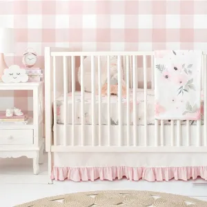 White and Blush Rose Bouquet Floral Crib Bedding - 2 Piece Set