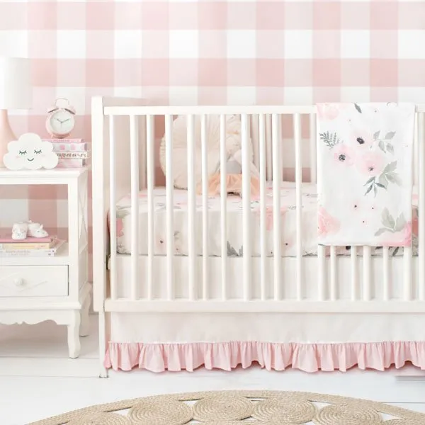 White and Blush Rose Bouquet Floral Crib Bedding - 2 Piece Set