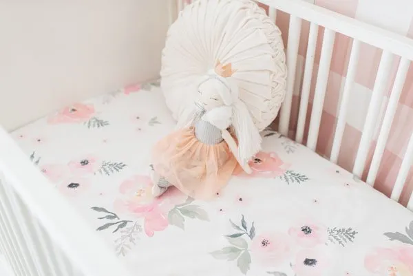 White and Blush Rose Bouquet Floral Crib Bedding - 2 Piece Set