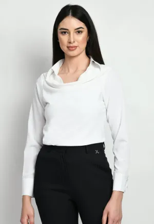 White Cotton Blend Freshness Cowl Neck Top