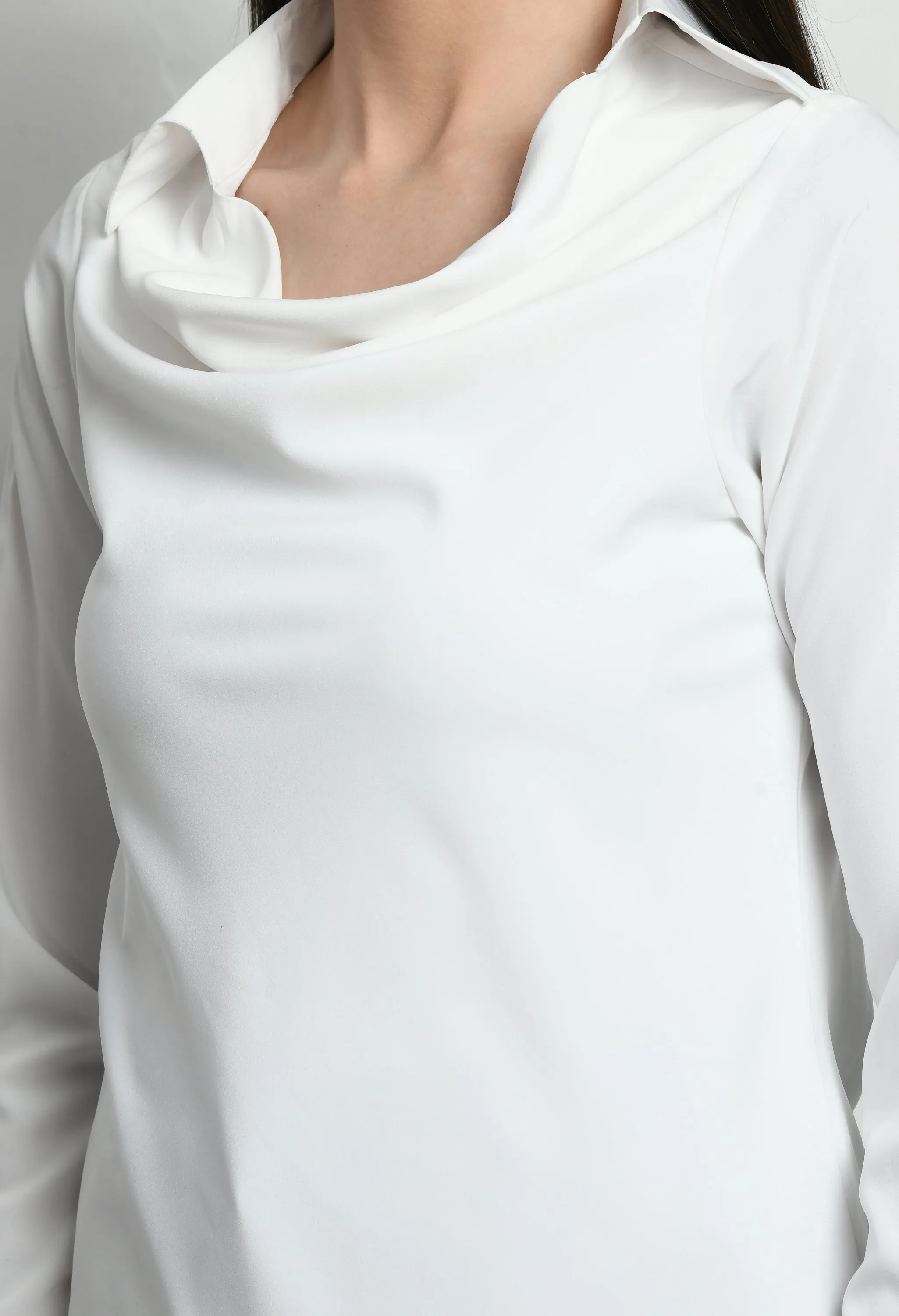 White Cotton Blend Freshness Cowl Neck Top