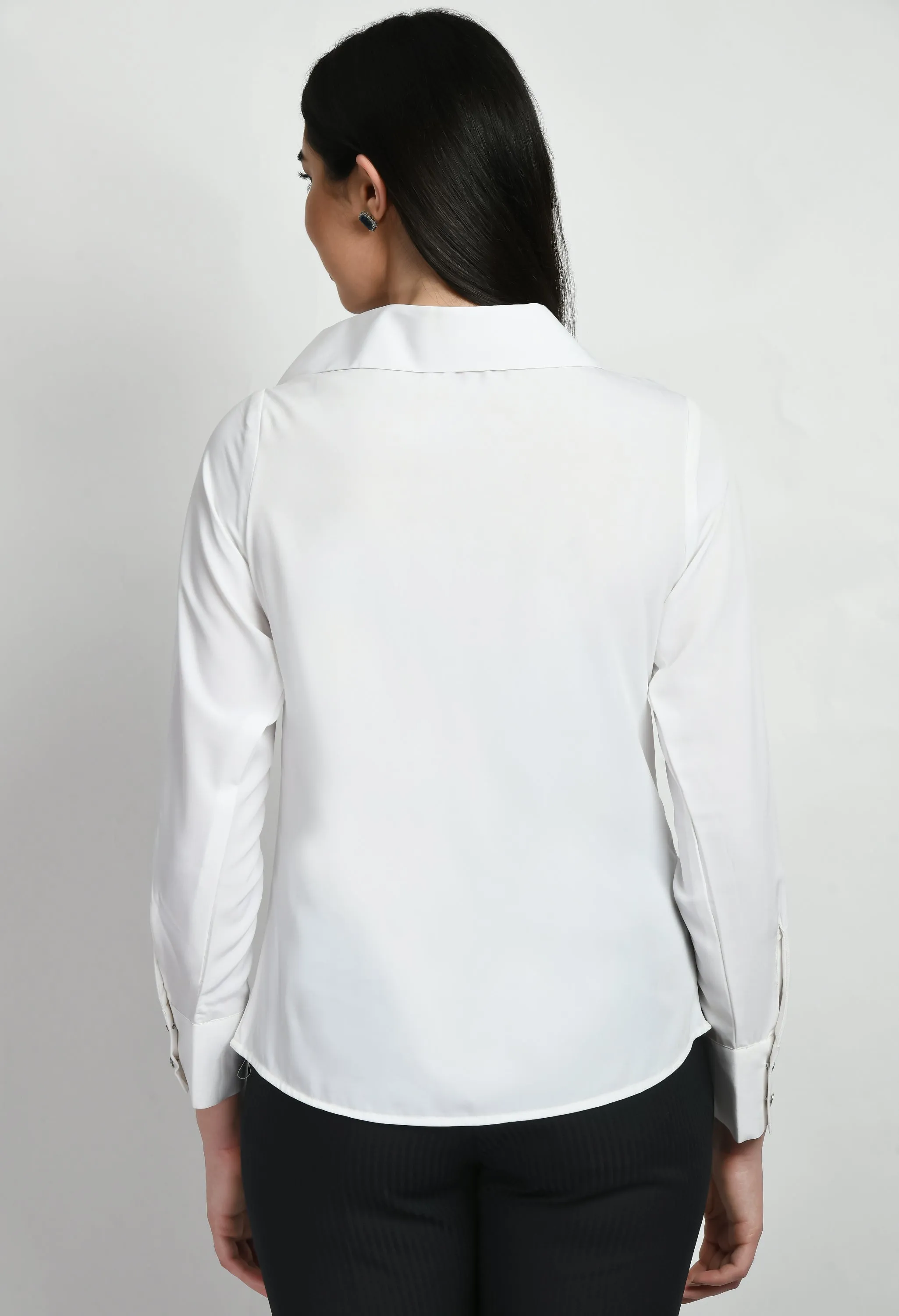 White Cotton Blend Freshness Cowl Neck Top