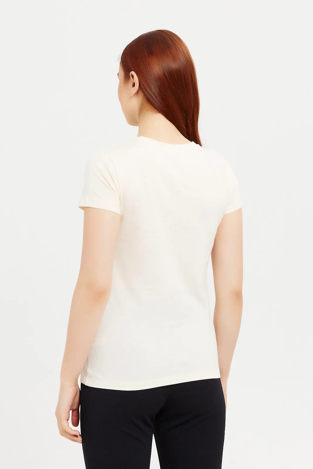 Women Cream Champs Elysees Printed T-Shirt