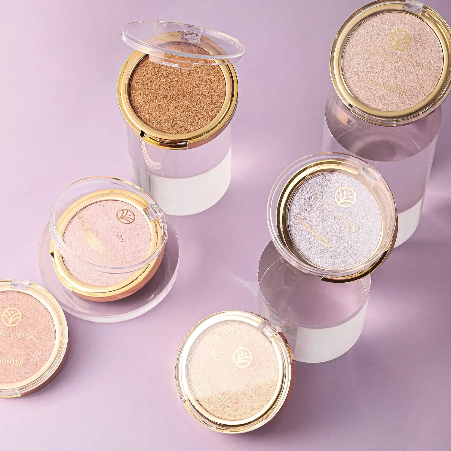 YOUNG VISION Baked Highlighter Powder Palette, Sheer Pearl Shimmer Shades for Face Highlighter Makeup, Highly Pigmented Iluminadores de Maquillaje, 0.19 Oz(Pack of 1)