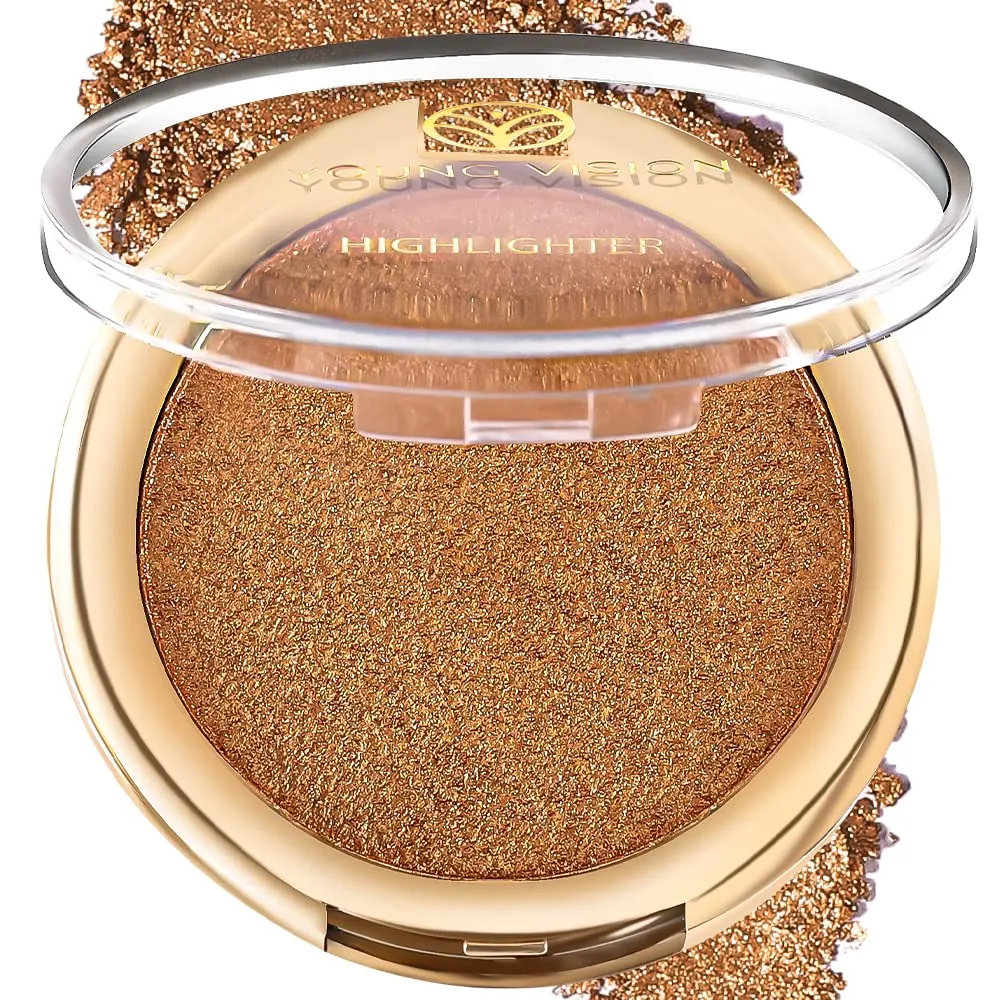 YOUNG VISION Baked Highlighter Powder Palette, Sheer Pearl Shimmer Shades for Face Highlighter Makeup, Highly Pigmented Iluminadores de Maquillaje, 0.19 Oz(Pack of 1)