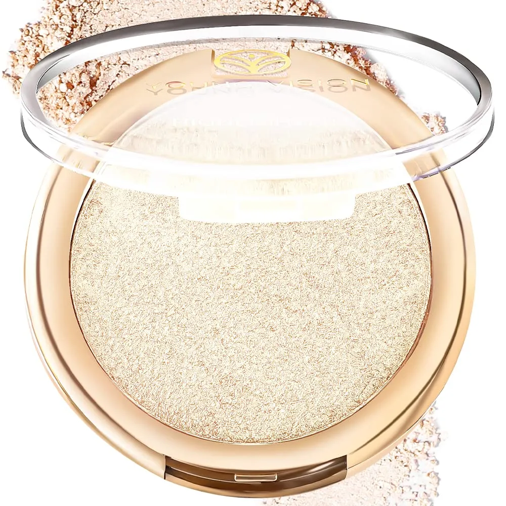 YOUNG VISION Baked Highlighter Powder Palette, Sheer Pearl Shimmer Shades for Face Highlighter Makeup, Highly Pigmented Iluminadores de Maquillaje, 0.19 Oz(Pack of 1)