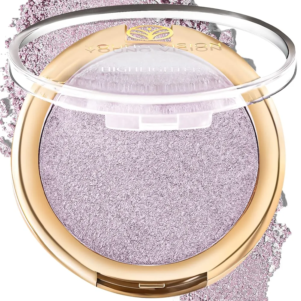 YOUNG VISION Baked Highlighter Powder Palette, Sheer Pearl Shimmer Shades for Face Highlighter Makeup, Highly Pigmented Iluminadores de Maquillaje, 0.19 Oz(Pack of 1)