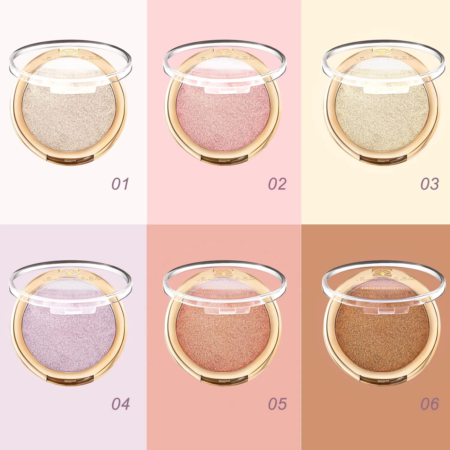 YOUNG VISION Baked Highlighter Powder Palette, Sheer Pearl Shimmer Shades for Face Highlighter Makeup, Highly Pigmented Iluminadores de Maquillaje, 0.19 Oz(Pack of 1)